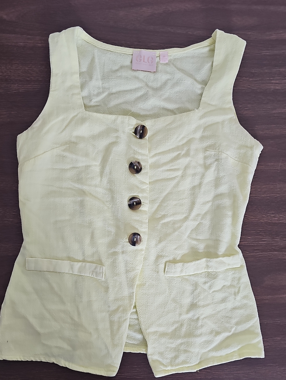 Good Luck Gem Light Pink Label on Pale Yellow Jeans